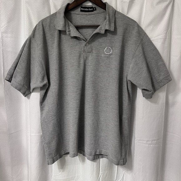 Mercedes Benz Men's 3 Button Polo Shirt XL Gray Short Sleeve Logo - READ